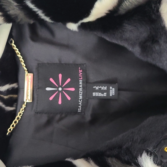 ISAAC MIZRAHI LIVE Faux Fur Dress Coat plaid, long Sz L - Picture 4 of 8